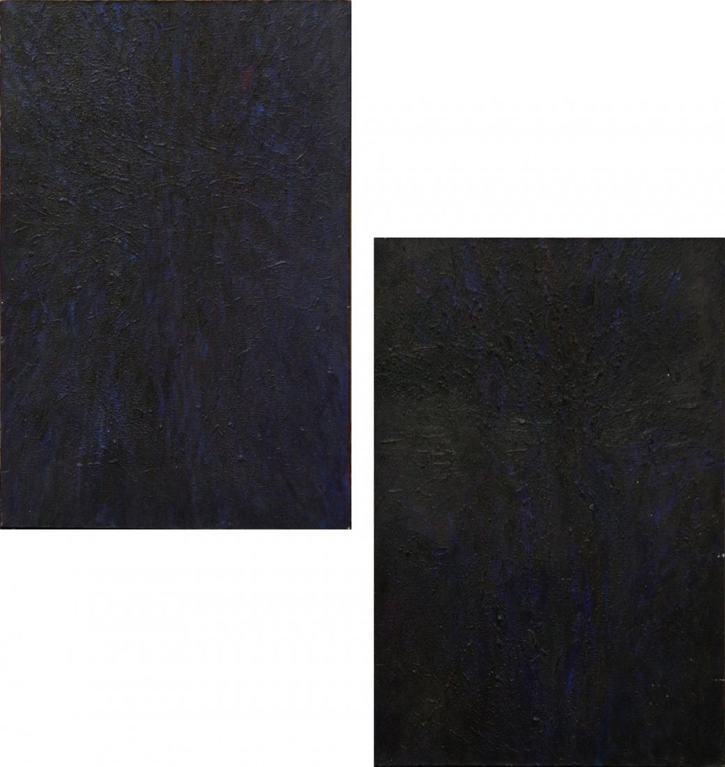 TWO [2] DARK BLUE ABSTRACT OIL / ACRYLIC ON CANVAS (1 of 9)