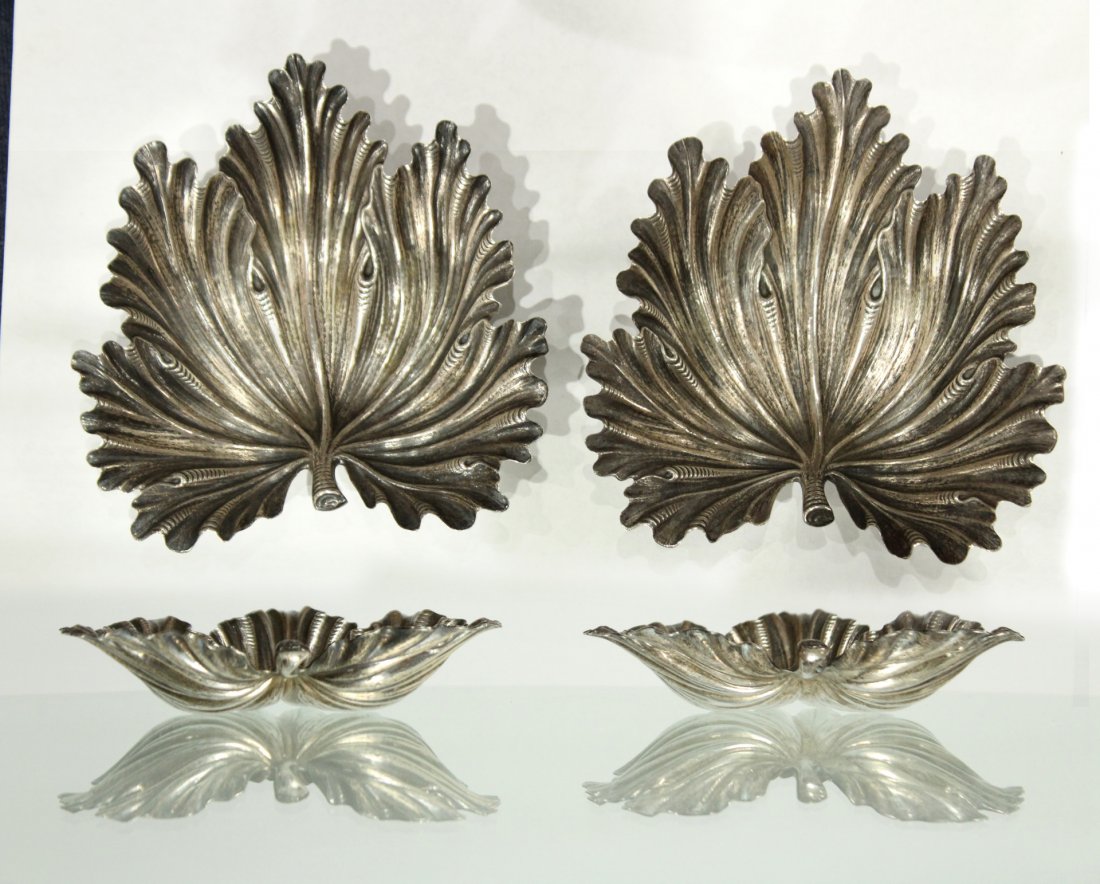 BUCCELLATI STERLING SILVER PAIR FIG LEAF DISHES (1 of 5)