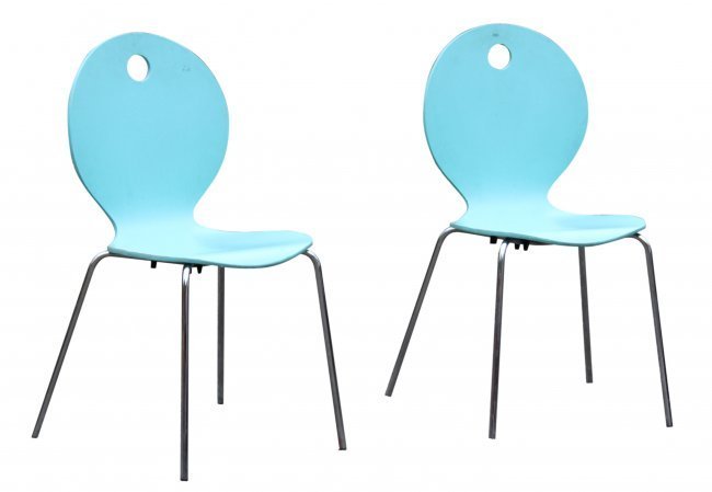CALLIGARIS ITALY Pair TURQUOISE BENT PLY CHAIRS (1 of 4)