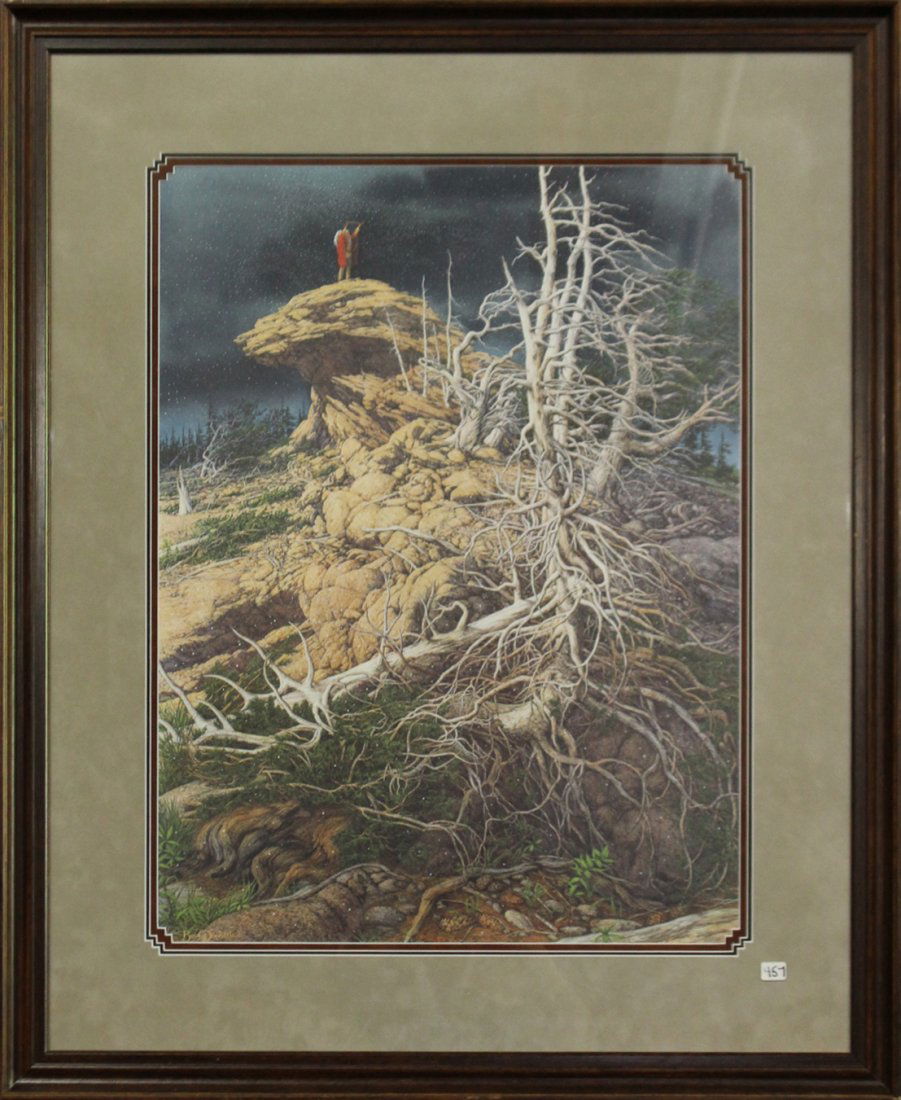 BEV DOOLITTLE Framed Print PRAYER FOR THE WILD THINGS: BEV DOOLITTLE Framed Print INDIAN ATOP ROCK FORMATION.Clean, Framed. PRAYER FOR THE WILD THINGS, Edition 42522 / 65000; Size: 39 x 32 ,