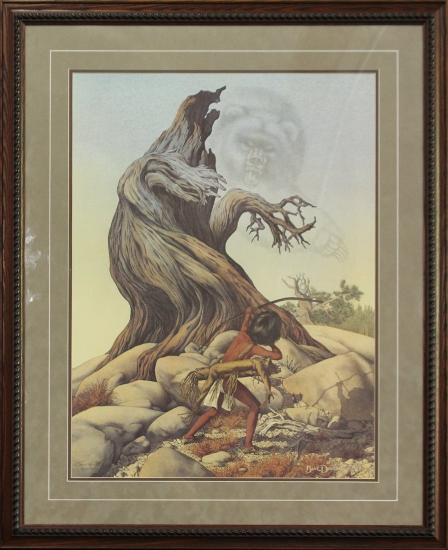BEV DOOLITTLE Framed Print GHOST OF GRIZZLY'S TREE: BEV DOOLITTLE Framed Print INDIAN, TREE, GHOSTLY BEAR. Clean, Framed. GHOST OF GRIZZLY'S TREE, Size: 37 x 31