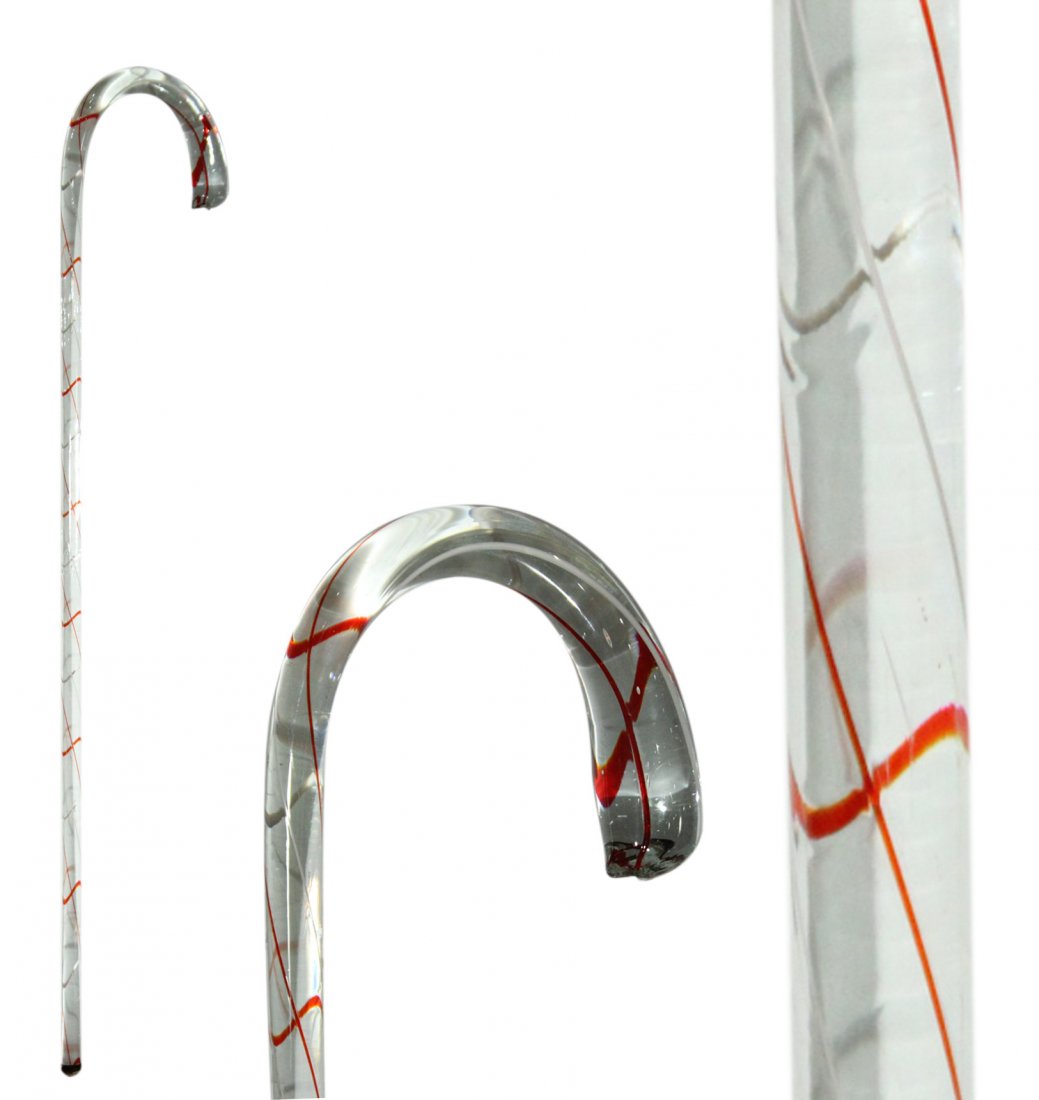 MID CENTURY MODERN ITALIAN GLASS WALKING CANE: MID CENTURY MODERN ITALIAN GLASS WALKING CANE. Size: 36 h