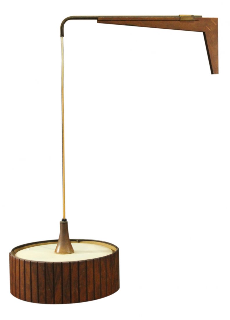 MID CENTURY DANISH WALNUT HANGING LAMP FIXTURE: MID CENTURY DANISH WALNUT HANGING LAMP FIXTURE. Size: 14 h Diameter 5.5 h shade