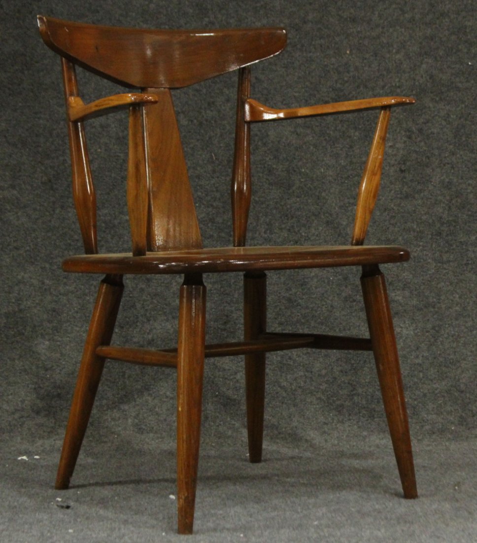 Vintage Captain's Chair by J.B. Van Sciver Co: Vintage Captain's Chair by J.B. Van Sciver Co with spindle support and curved wood. Mid-century modern era, arm chair. Size: 32 x 23.5