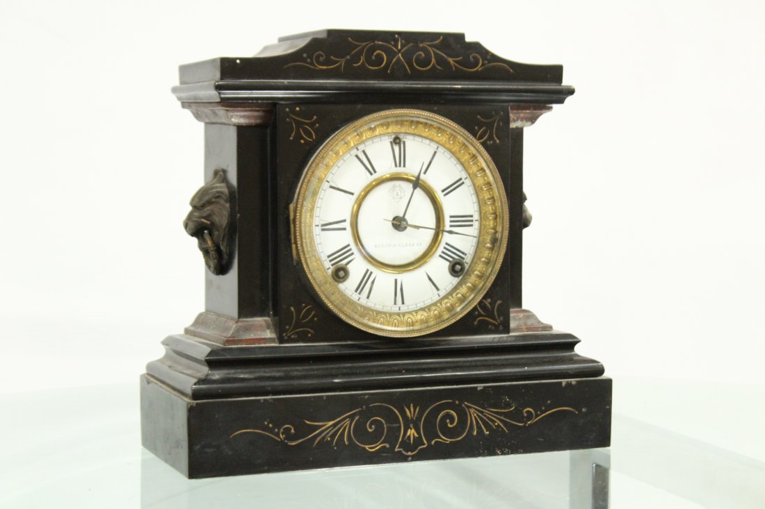 Ansonia Clock Co. Black Marble Mantle Clock Lions Sides (1 of 7)