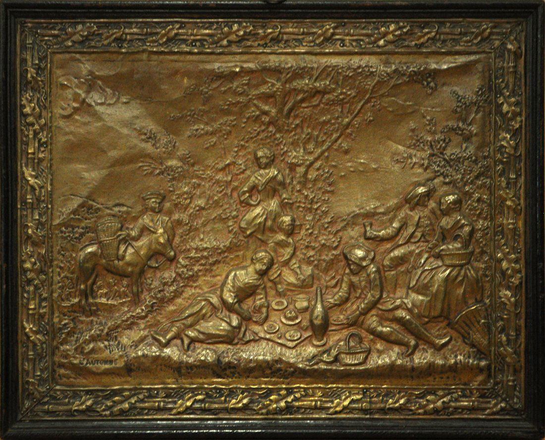 Antique 19th C. Brass Relief Plaque Classical Figures (1 of 4)