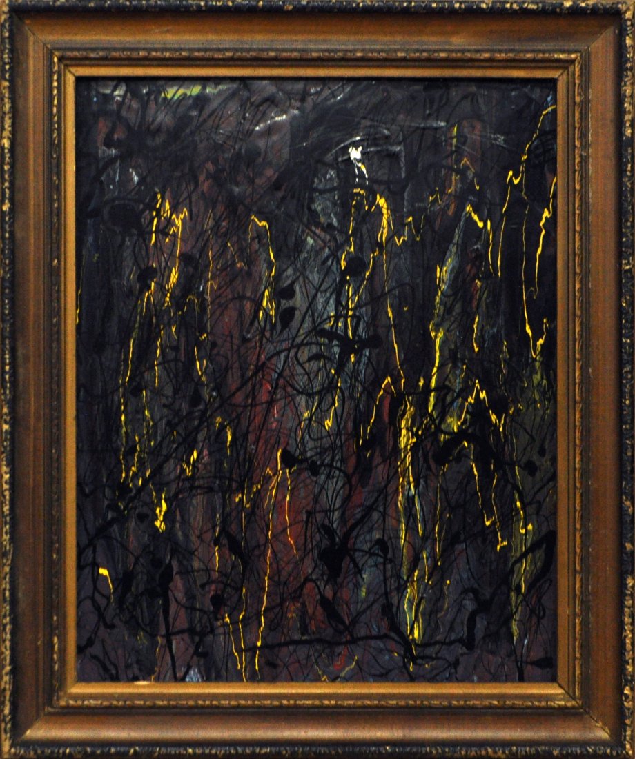 Mid-Century Modern Drip Abstract Oil On Board Painting (1 of 2)