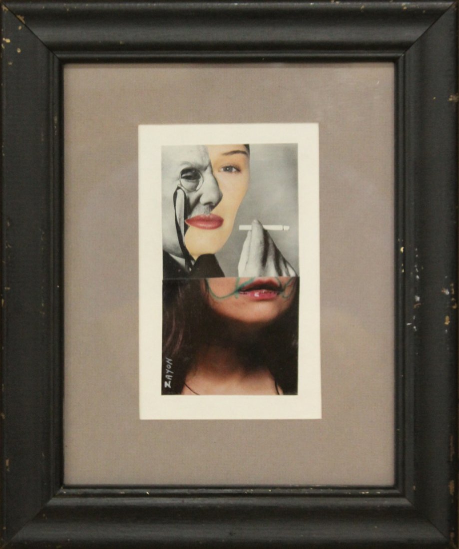 Seymour Zayon , Collage, Girl With Cigarette, Signed: Seymour Zayon , Collage, Girl With Cigarette, Signed front and back, titled on back. Well Listed Artist. Size: 12 x 10 outside of frame. ASKart: Biography Seymour Zayon Born in 1930, contemporary Phil