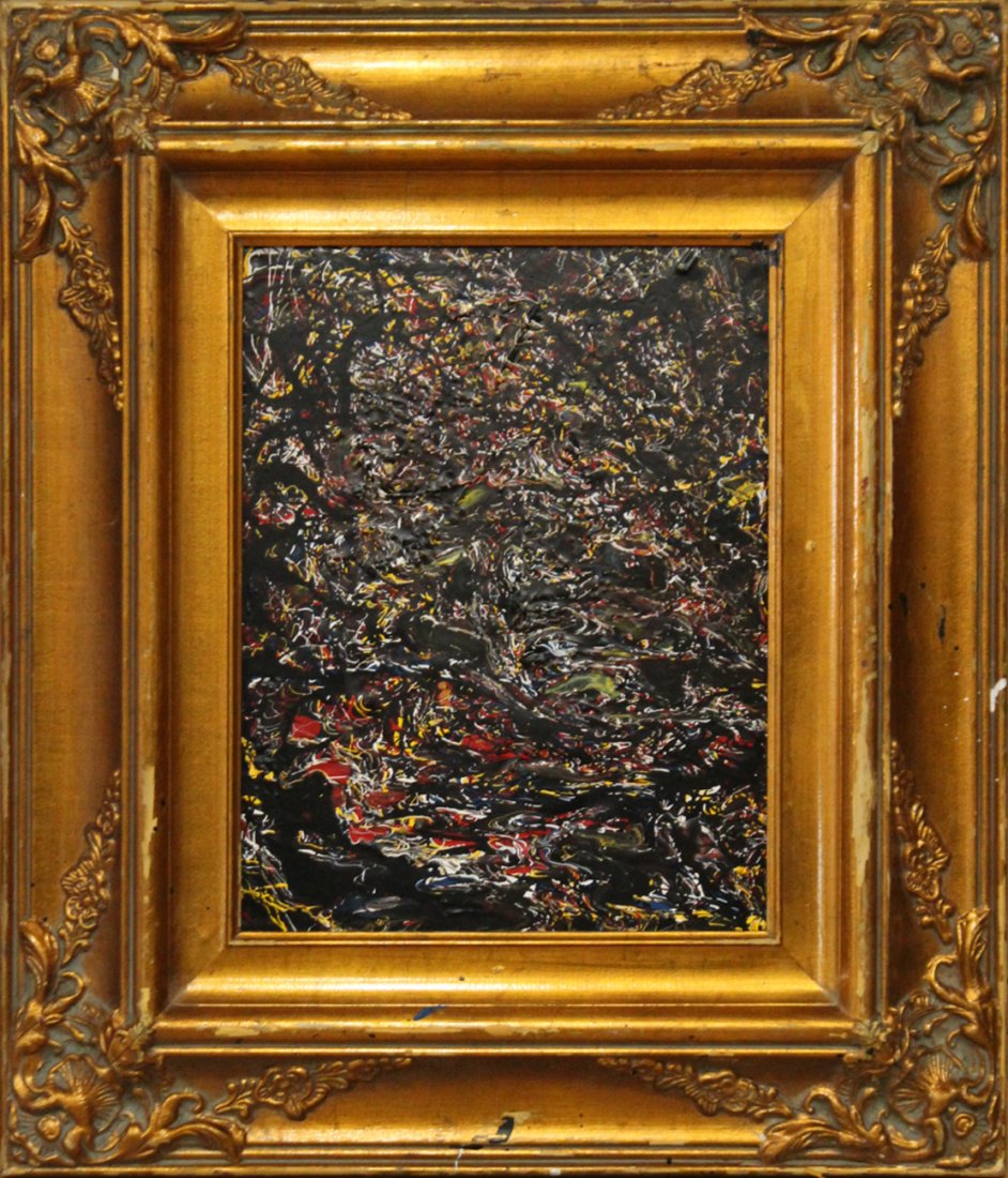 Mid-Century Modern Abstract Drip Art Oil Painting (1 of 3)