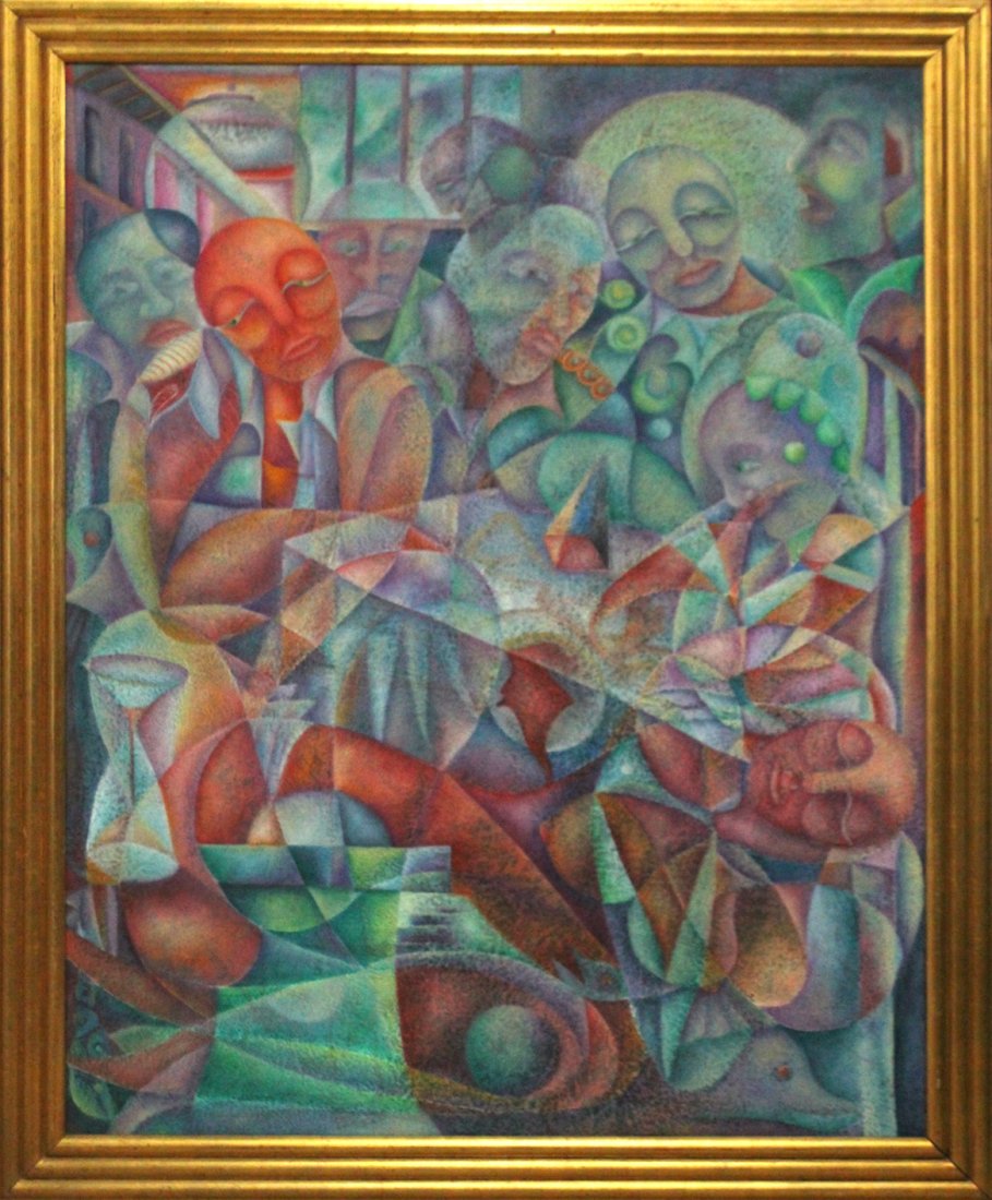 Large Oil on Cloth Fabric Mid-Century Faces Ecuador (1 of 4)