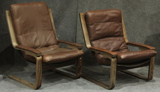 Pair Vintage Alvar Aalto Style Poang Chairs W Leather Jun 10