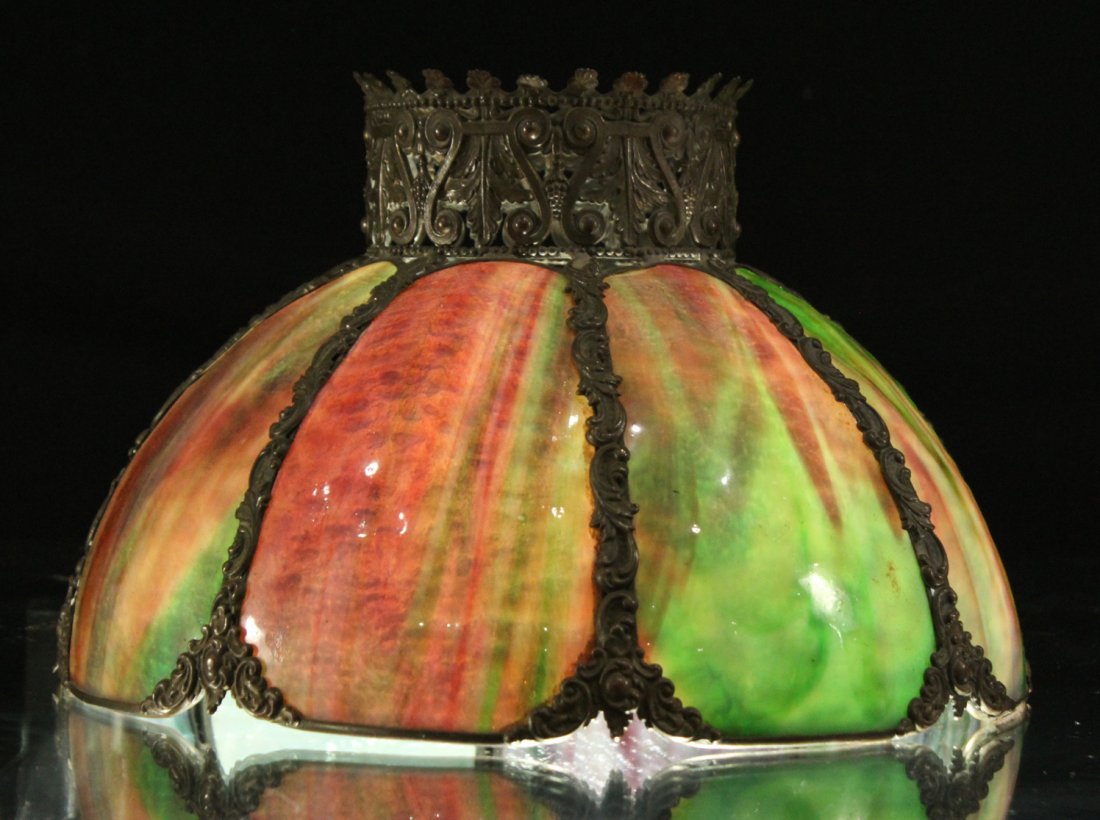 Antique Stain Glass 8 Curved Panels Lamp Shade 12 in. D (1 of 6)