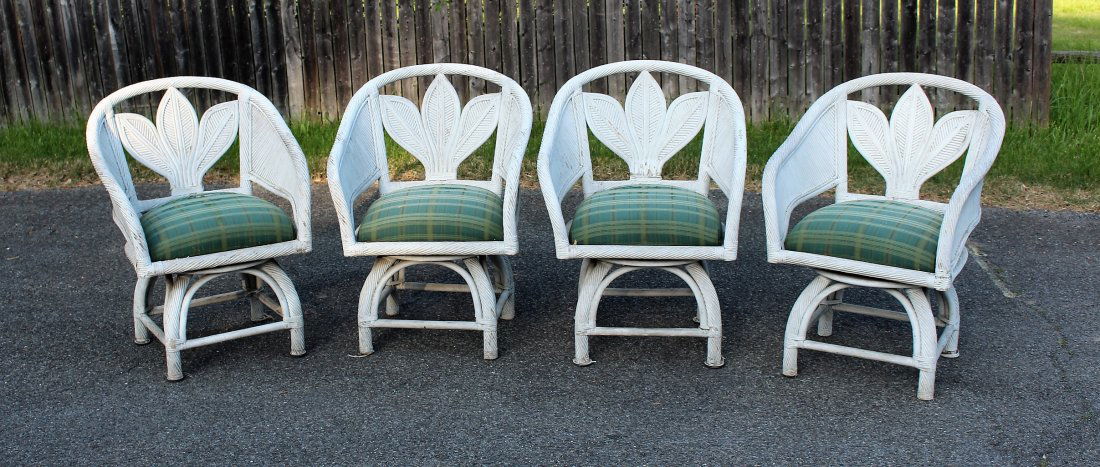 Set 4 Mid-Century Wicker Rattan Swivel Pool Side Chairs (1 of 8)