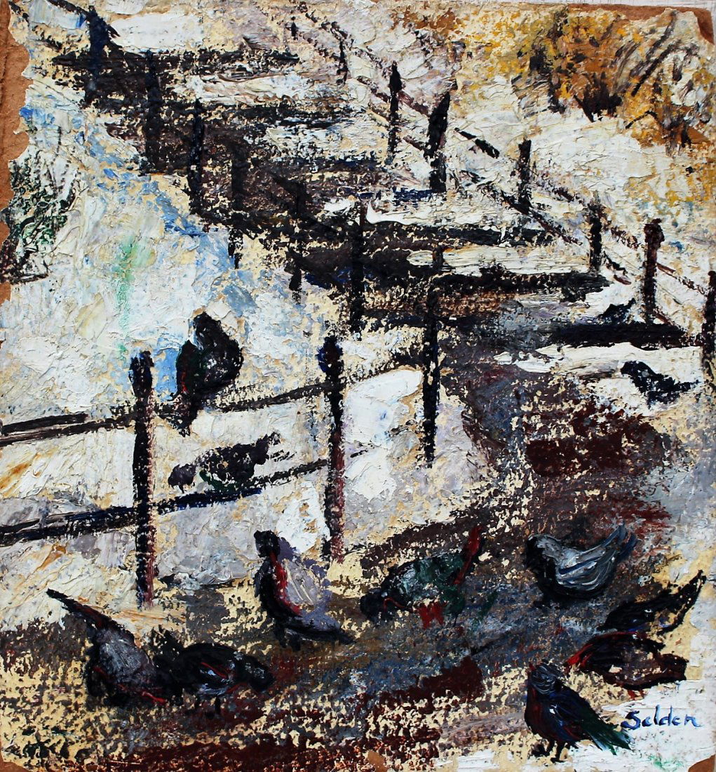 Dixie Selden ,Oil Winter Birds, FAR Gallery NYC Labels (1 of 7)