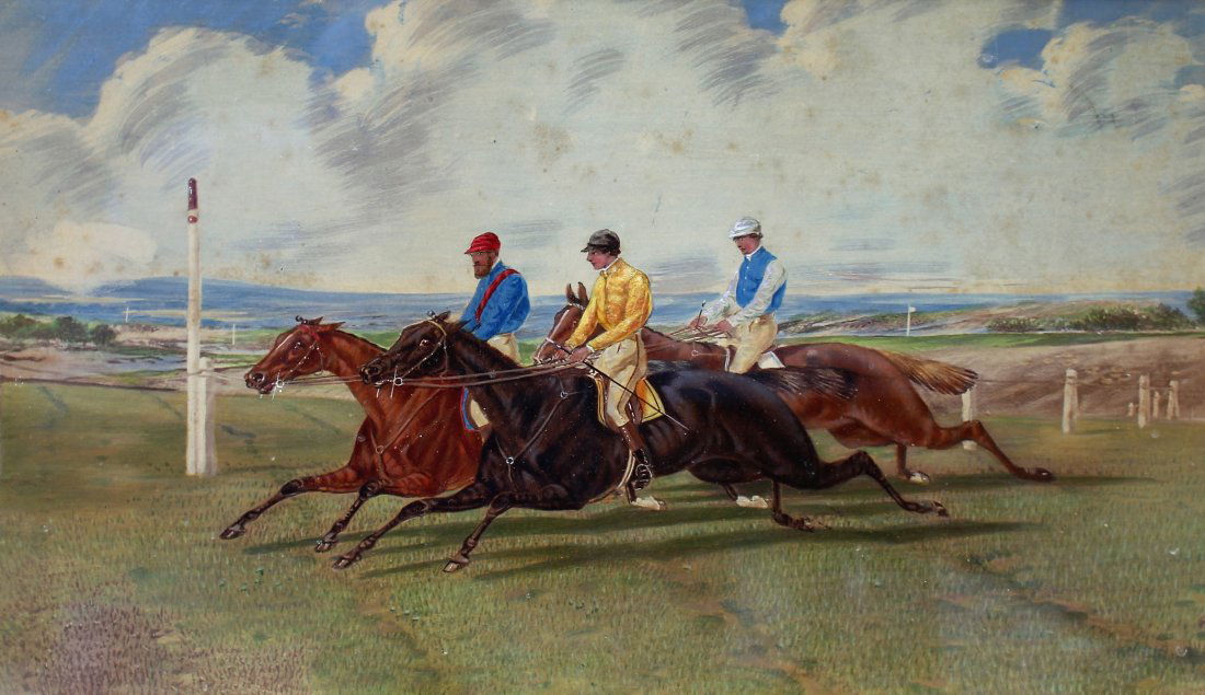19th C. Horse Race, Hand Colored Chromolithograph (1 of 6)