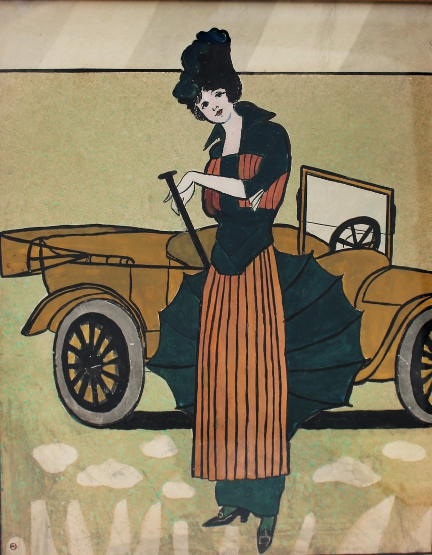 Maynard Dixon [Attributed] 1920s Illustration Girl Auto (1 of 6)