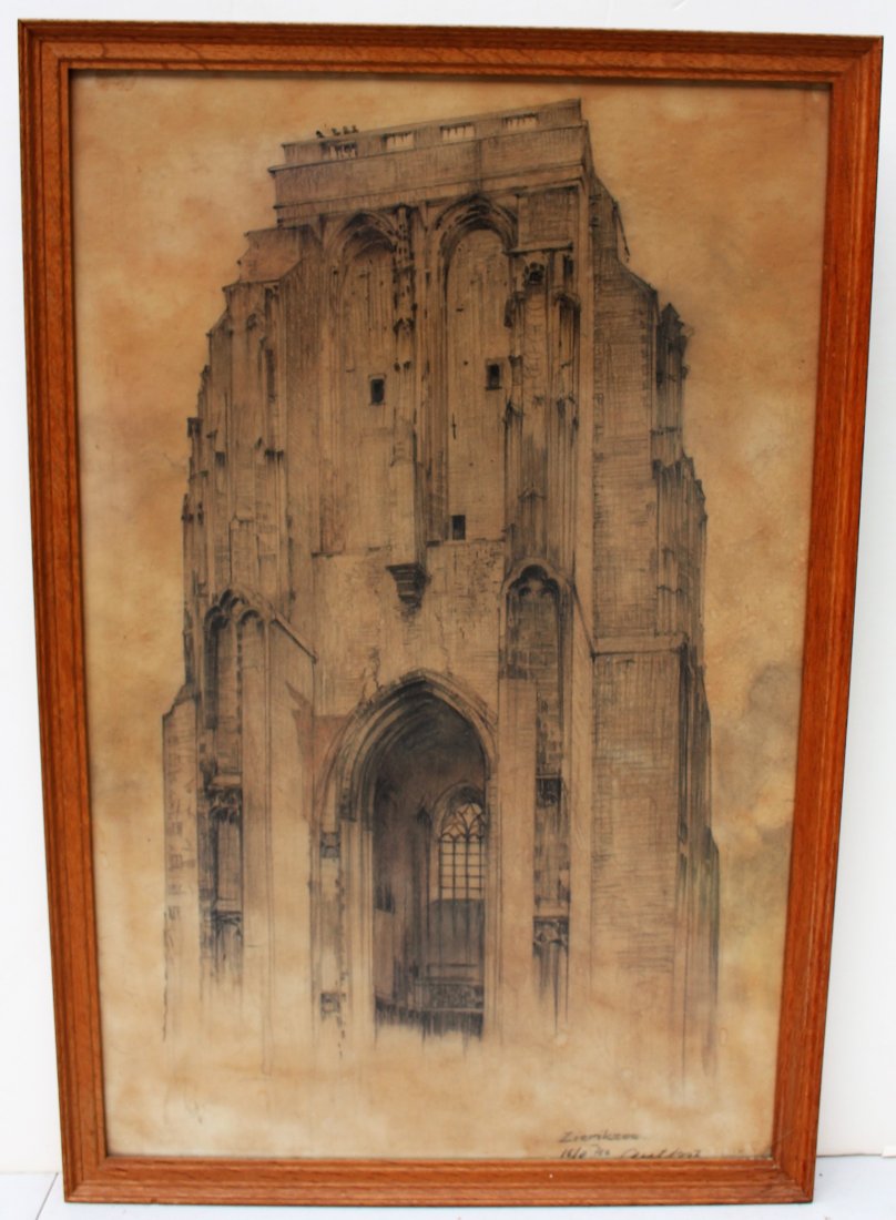Aart Bijl  (1885 - 1962) Graphite Cathedral Zierkikzee (1 of 6)