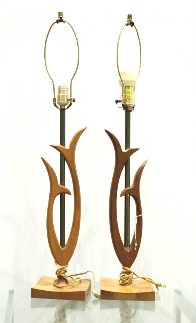 Mid-century Modern Teak free form lamps Pair (1 of 4)