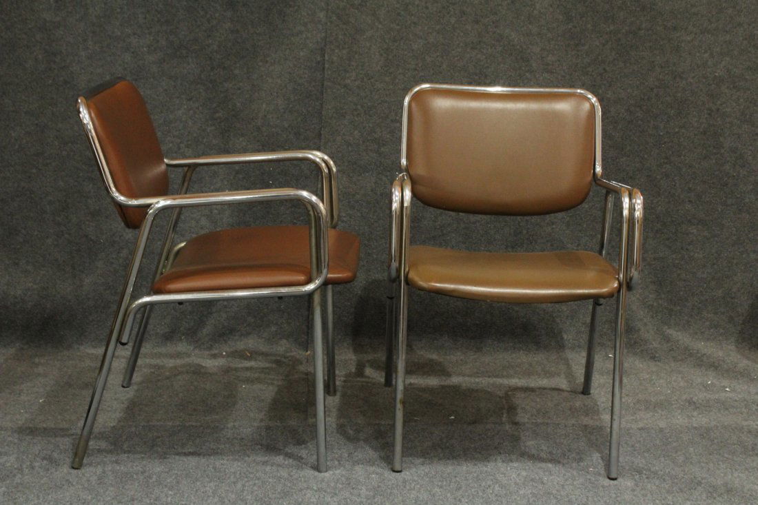 Pair Mid-Century Modern Tubular Chrome Arm Chairs (1 of 6)