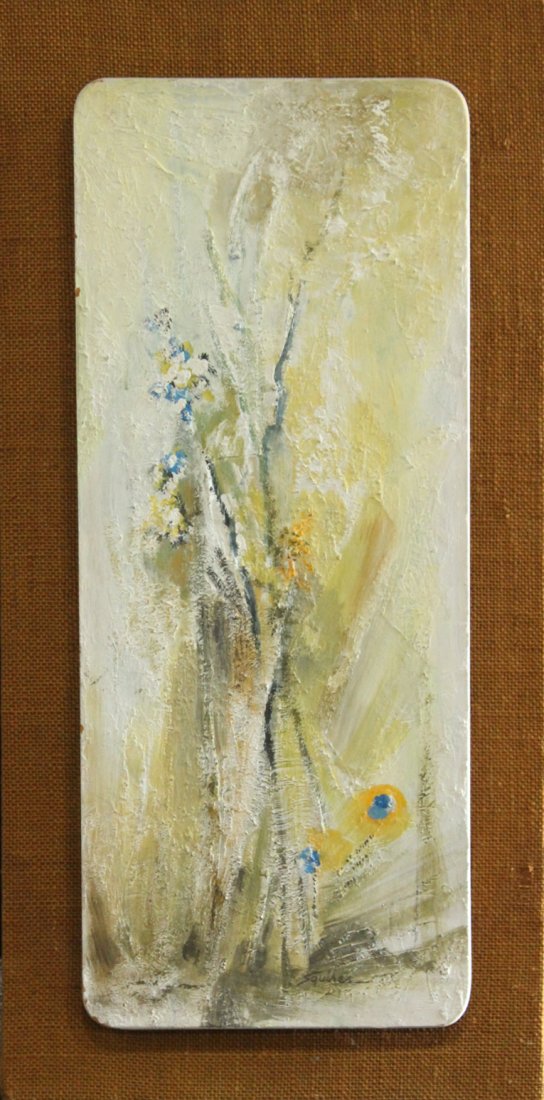 Mac Squires, Oil/B Signed and Titled: Spring Motife: Mac Squires, Oil/B Signed and Titled: Spring Motife. Size: 10 x 24 , outside of frame edge: 28 x 14