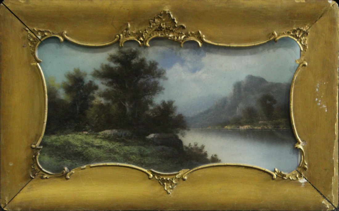 Circa 1920 Pastel River Landscape Original Shaped Frame (1 of 3)