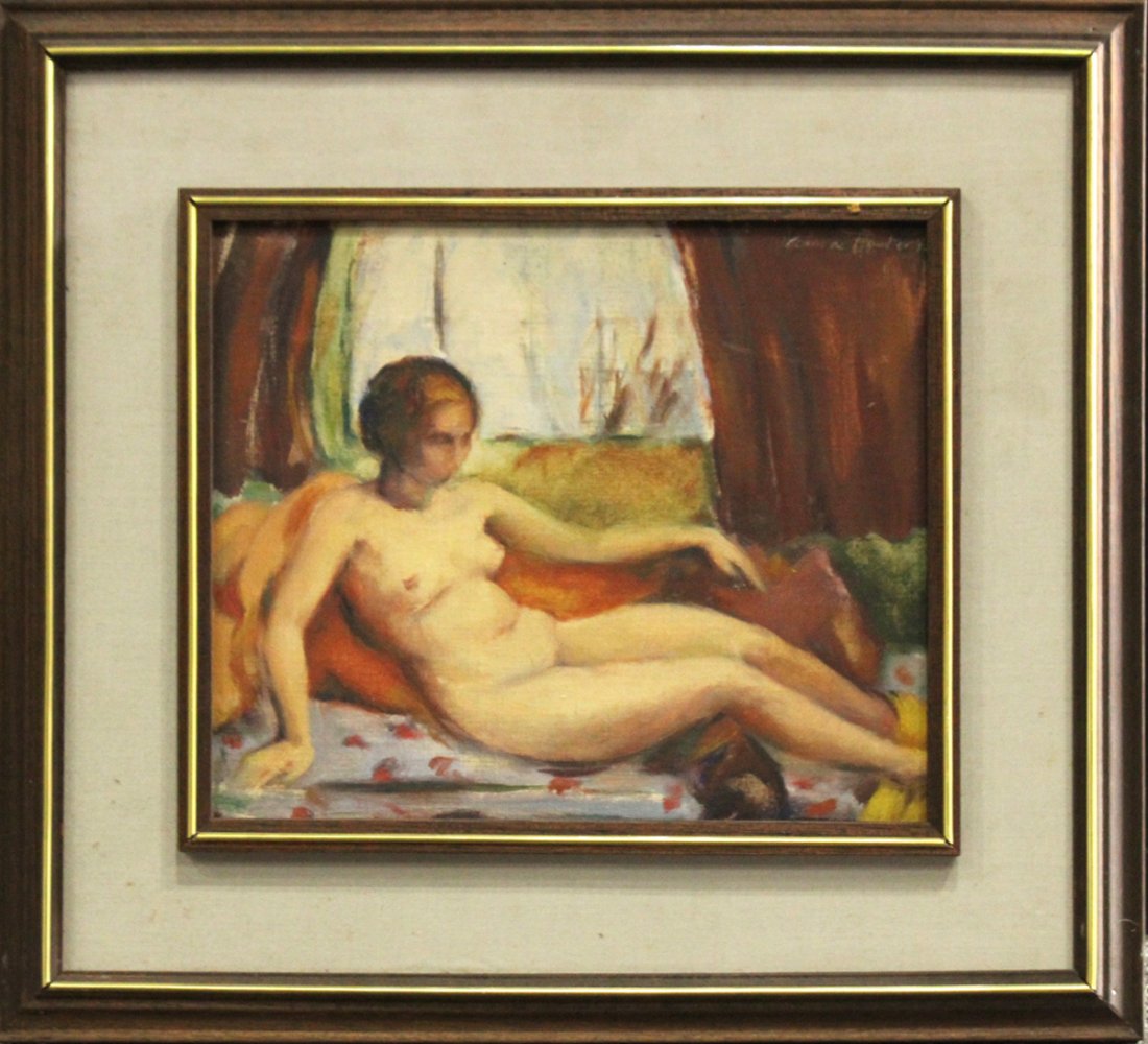 Anna Foster, Reclining Nude Female Oil on Board: Anna Foster, Reclining Nude Female Oil on Board. Size: 17 x 19