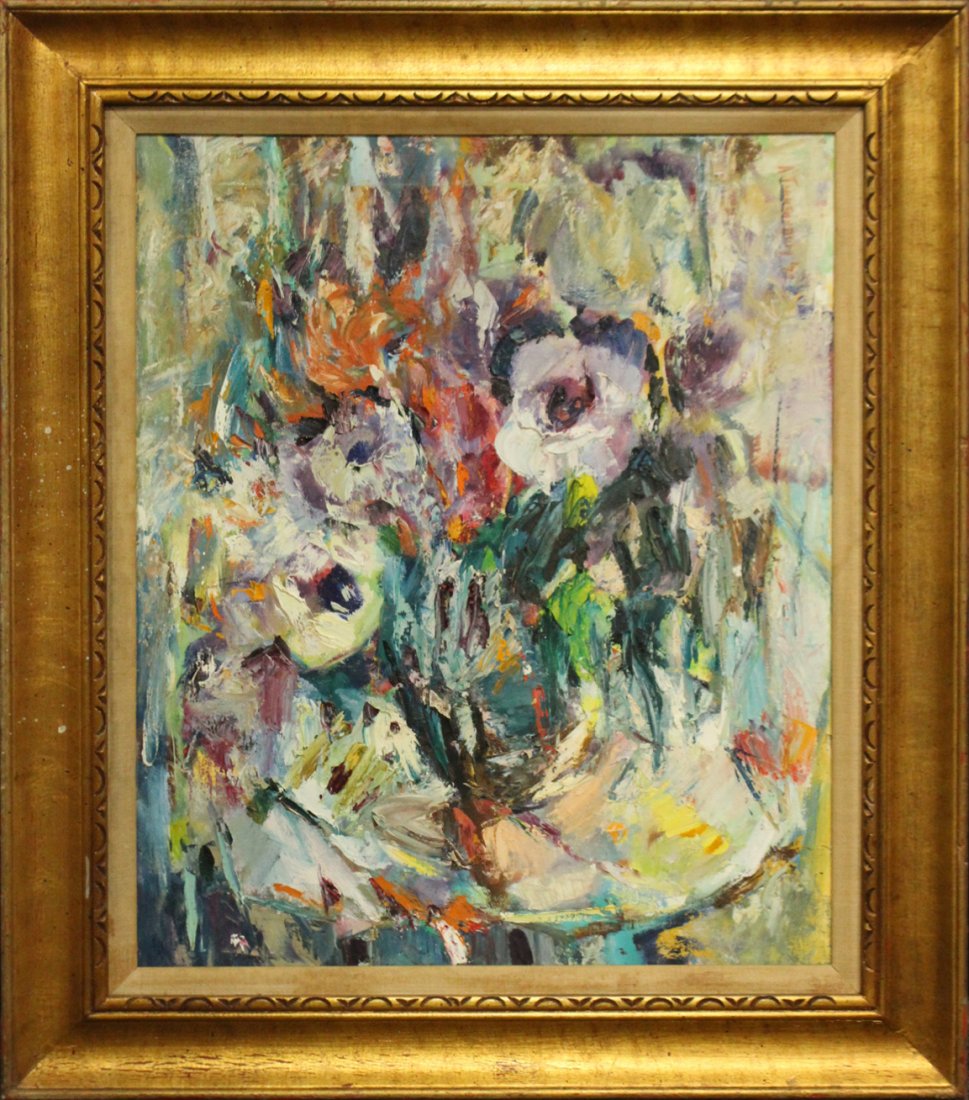 Mid-Century Modern Flowers Abstract Oil Painting (1 of 2)