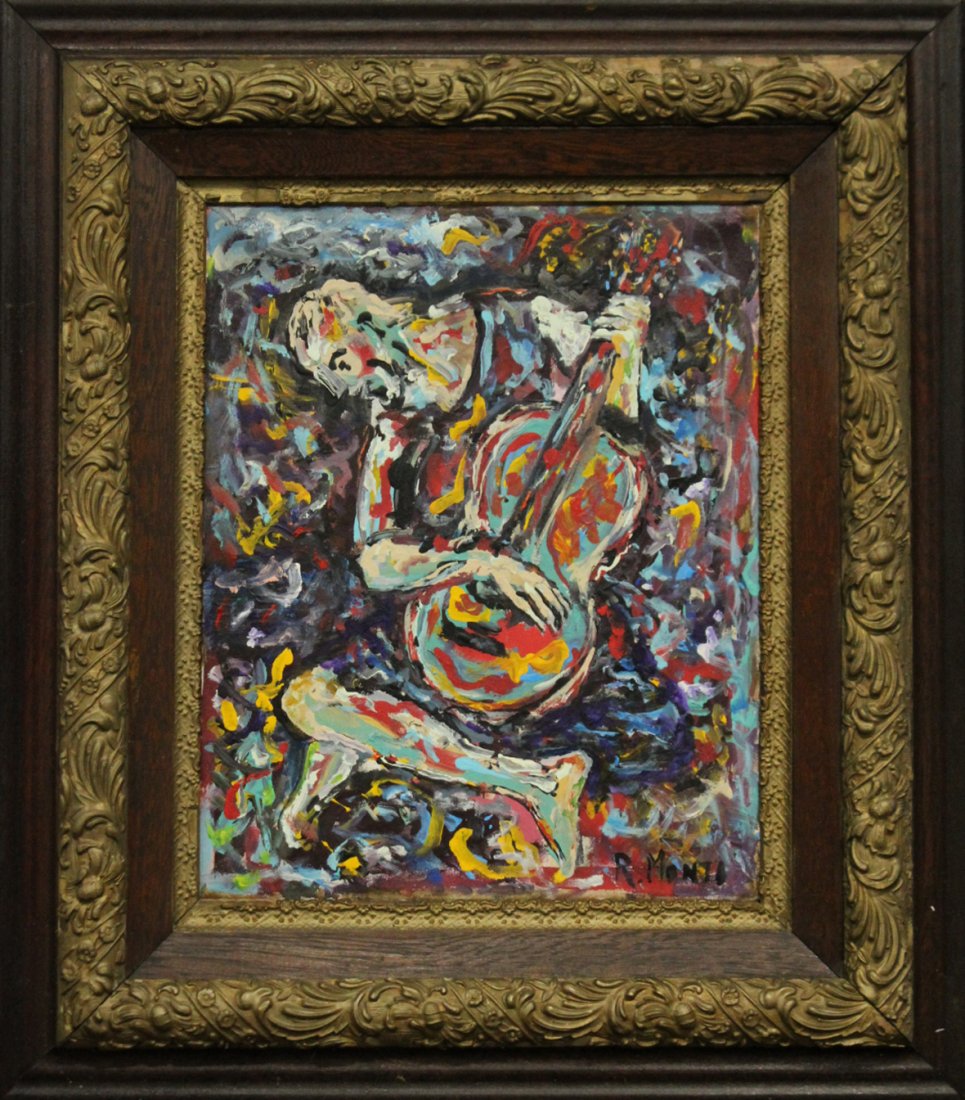 R MONTI Mid Century Abstract Oil/C Guitar Player (1 of 4)