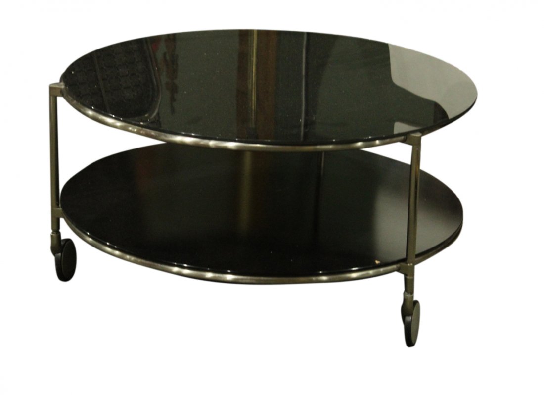 Round Black Glass 2-Tier Bar Cart Coffee Table (1 of 3)