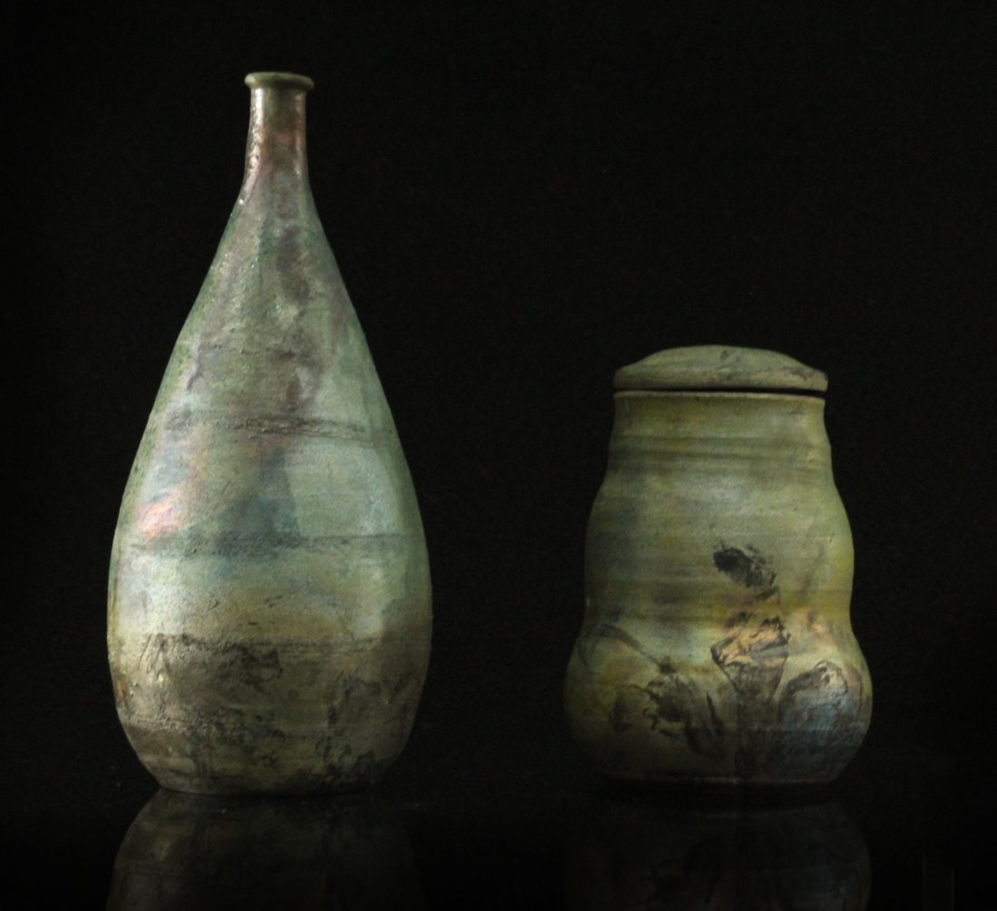 2 Pc. Modern Design Studio Art Pottery Vase Covered Jar (1 of 10)