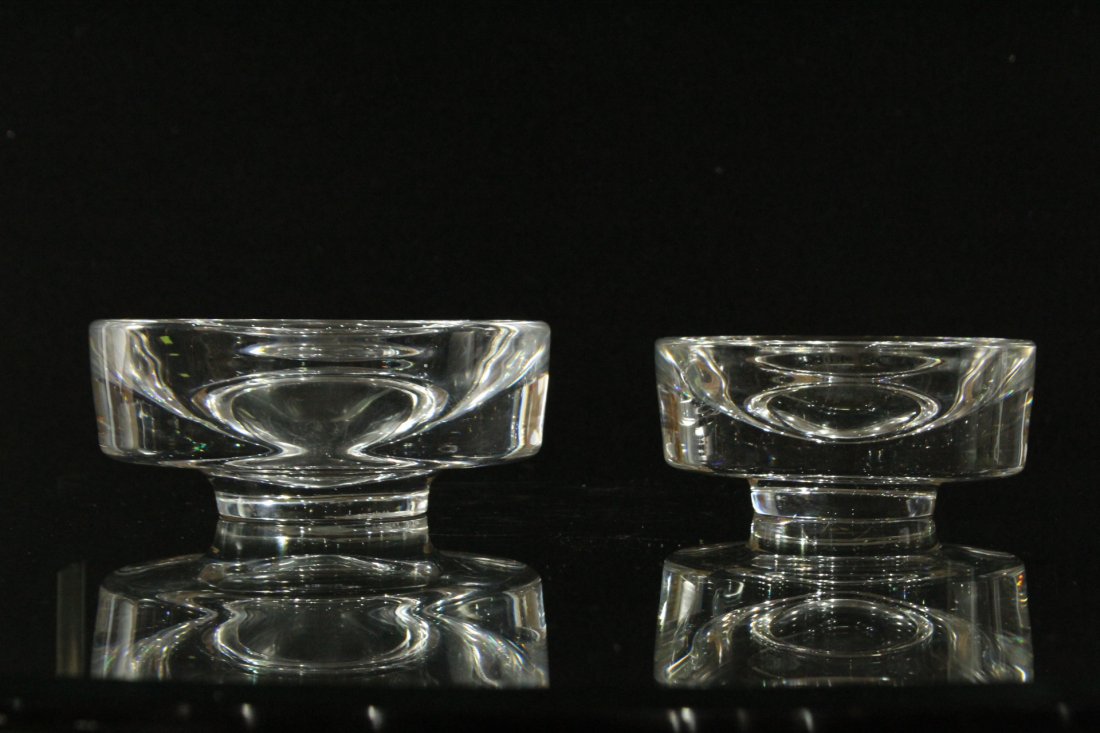 Two [2] Hadeland Glass Norway Clear Shallow Bowls: Two [2] Hadeland Glass Norway Clear Shallow Bowls. Both Signed. Size: 3.5 h ,x 8d, 3 h , 6.75 d