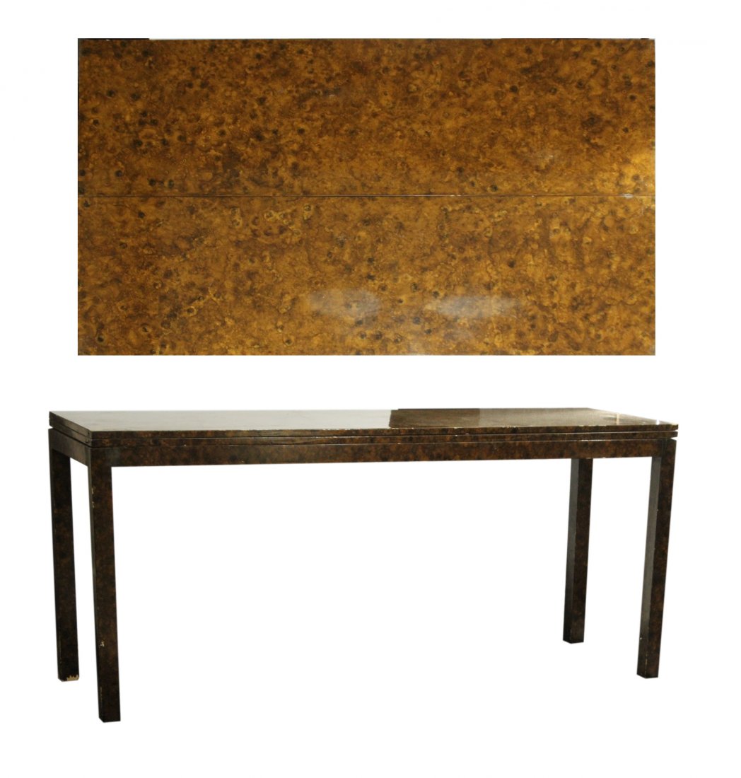 Milo Baughman Style Burl Wood Flip Top Extension Table (1 of 8)