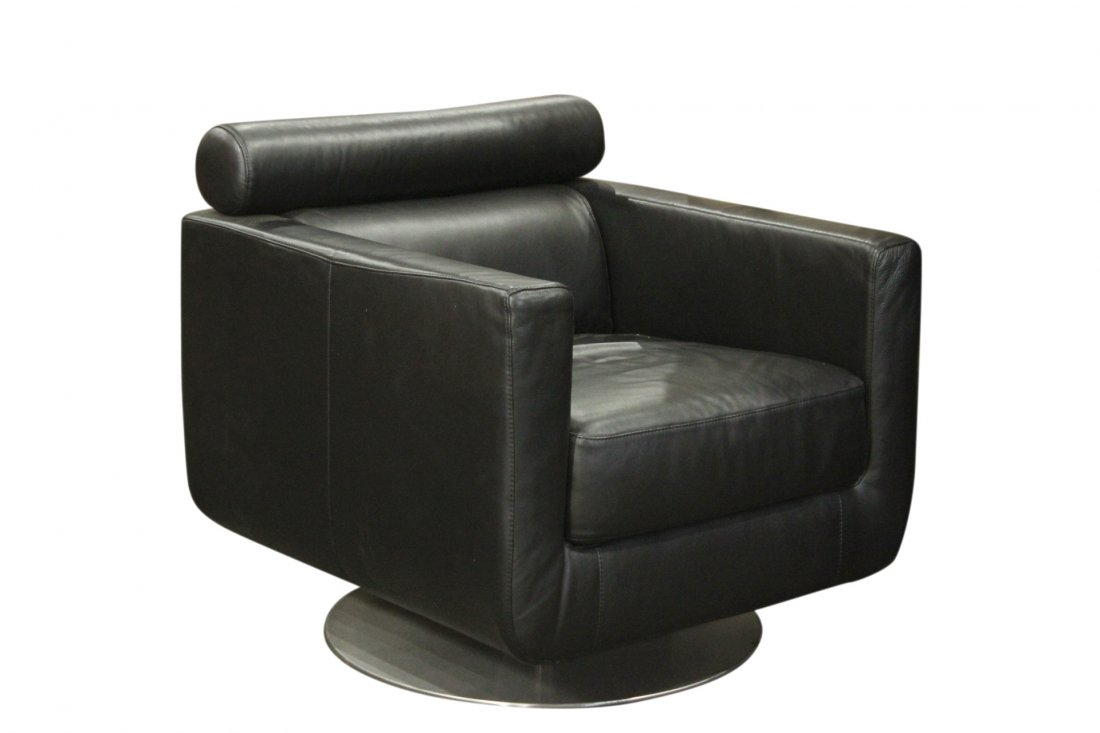 Space Age Black Leather Cube Chair Swivel Base (1 of 5)