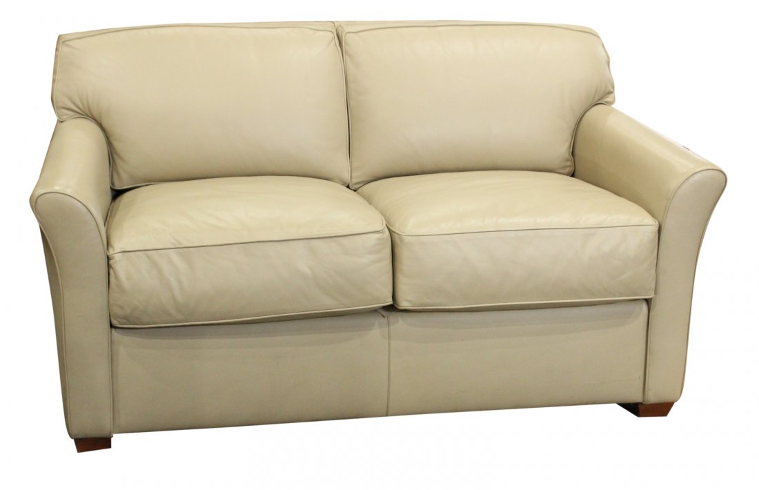 Bernhardt Leather Love Seat, Light Tan Color Leather (1 of 5)