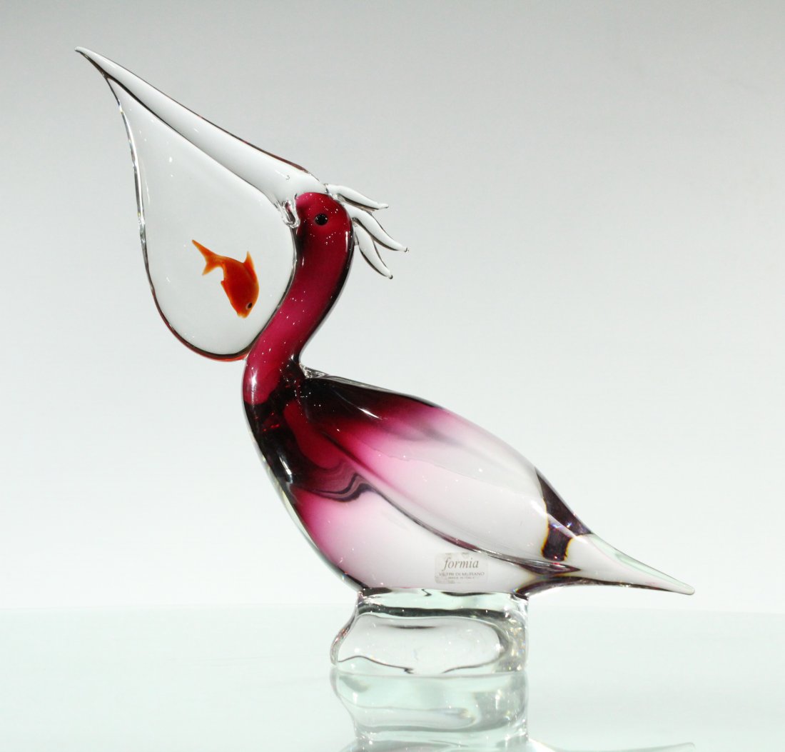 RARE Murano Glass Pelican With Fish In Bill