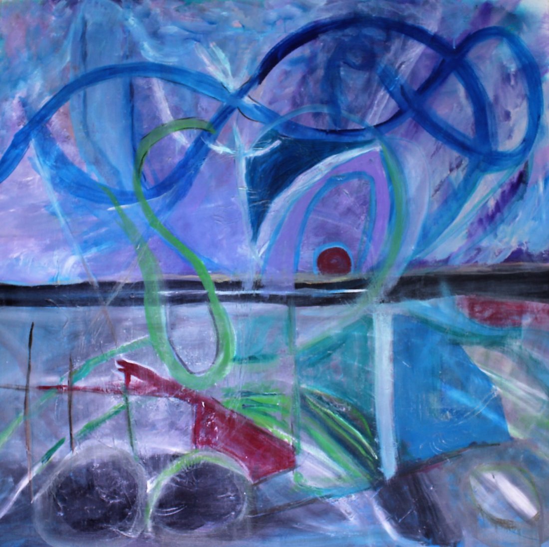 Abstract Oil On Canvas Painting Signed: Abstract Oil On Canvas Painting Signed MOBY '00; Size: 28 in. x 49.5 in.