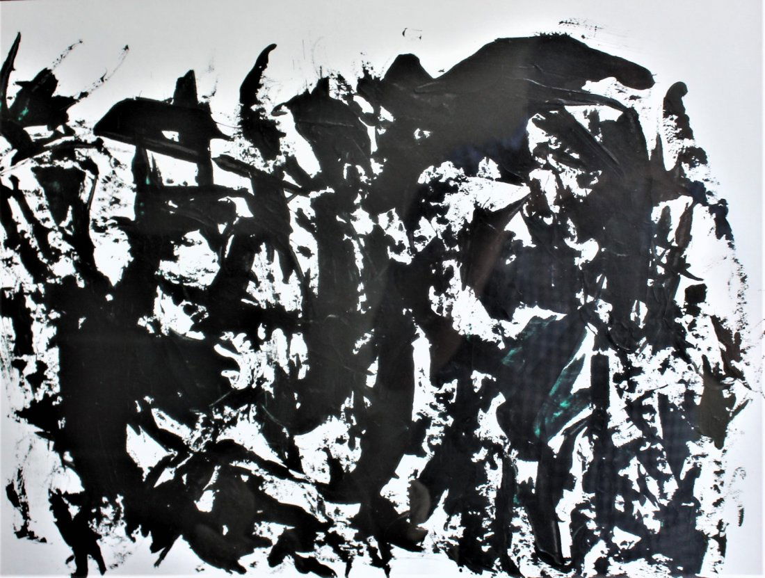 Black & White Abstract Oil on Canvas Painting Signed: Black & White Abstract Oil on Canvas Painting Signed MOBY 197[0]; Size: 16 in. x 20 in.