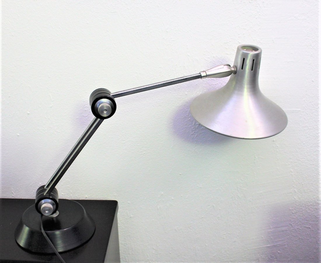 Quality Piano Lamp, Black Metal And Brushed Aluminum: Quality Piano Lamp, Black Metal And Brushed Aluminum, fully adjustable. Size: 23 in. length, 13 wide.