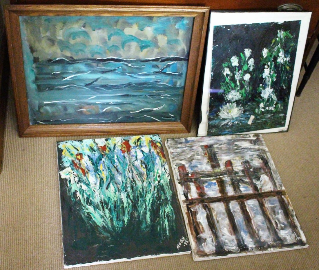 Group 4 Assorted Abstract Oil Paintings Unframed (1 of 4)