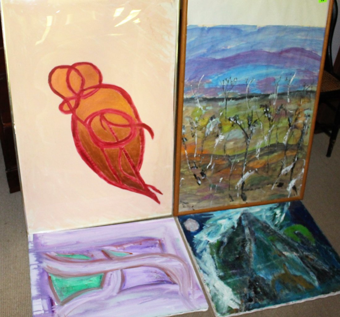 Group 4 Assorted Abstract Oil Paintings Unframed: Group 4 Assorted Abstract Oil Paintings Unframed. Artist: MOBY. Size: 18 in. x 24 in.; 24 in. x 36 in.