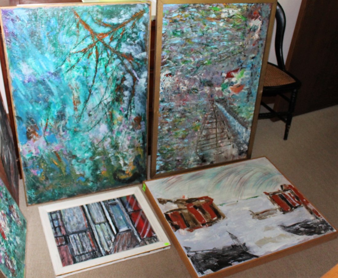 Group 4 Assorted Abstract Oil Paintings Unframed (1 of 4)