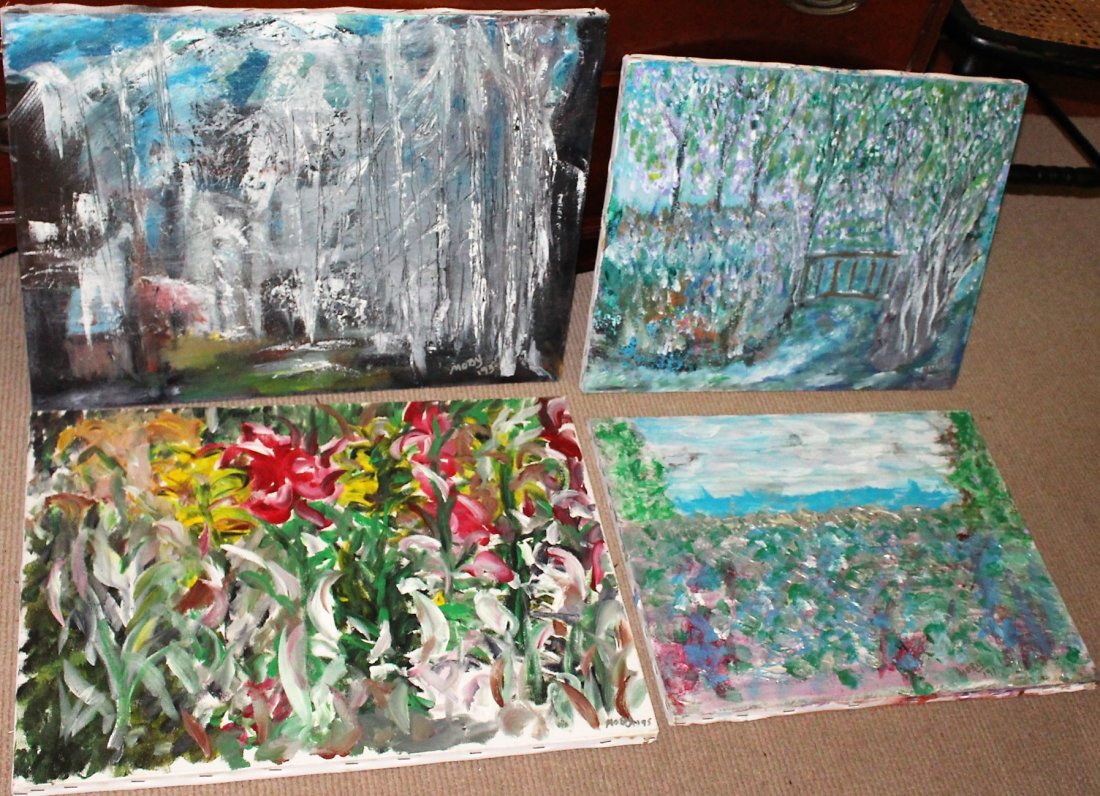 Group 4 Assorted Abstract Oil Paintings Unframed (1 of 3)