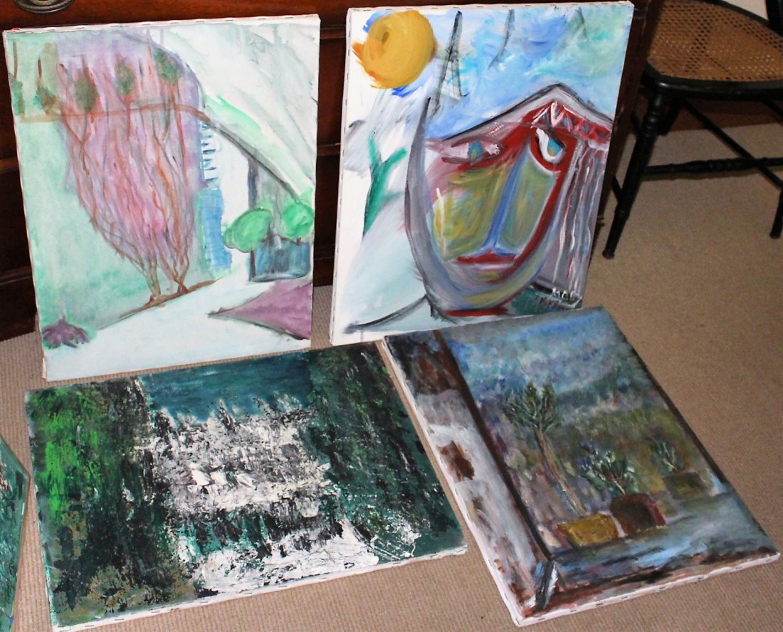 Group 4 Assorted Abstract Oil Paintings Unframed: Group 4 Assorted Abstract Oil Paintings Unframed. Artist: MOBY. Size: 18 in. x 24 in.; 20 in. x 24 in.