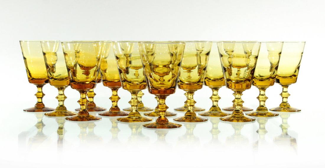 Sixteen [16] Vintage Amber Glass Stemmed Goblets (1 of 5)