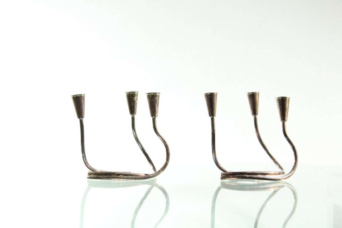 Danish Pair 3-Light Silver Plate Candlesticks Denmark (1 of 3)