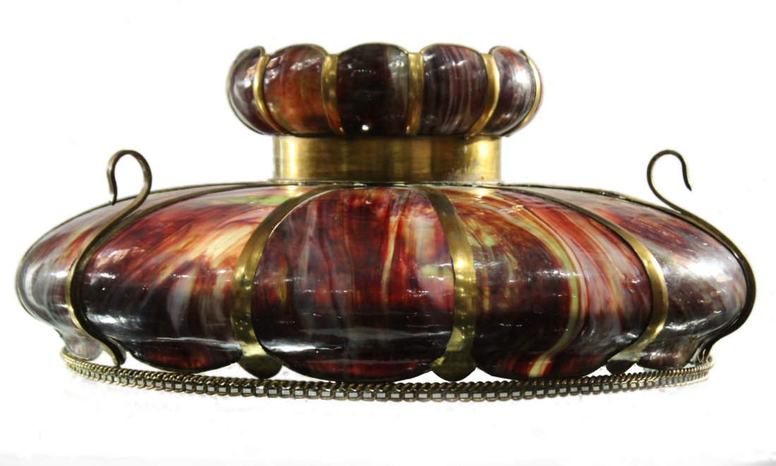 Signed HANDEL Serpentine Bent Panel Slag Glass Dome (1 of 10)