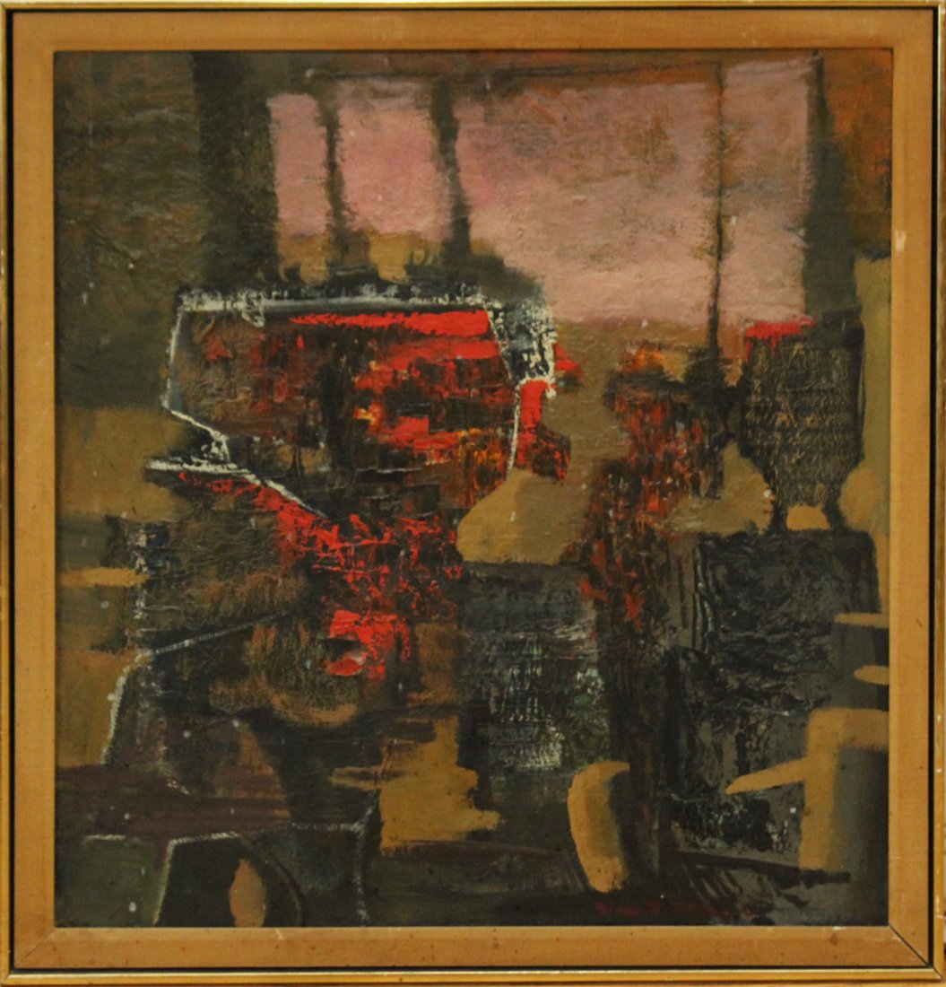 MILES R. HODSON Listed Artist Mid-Century Abstract Oil (1 of 4)