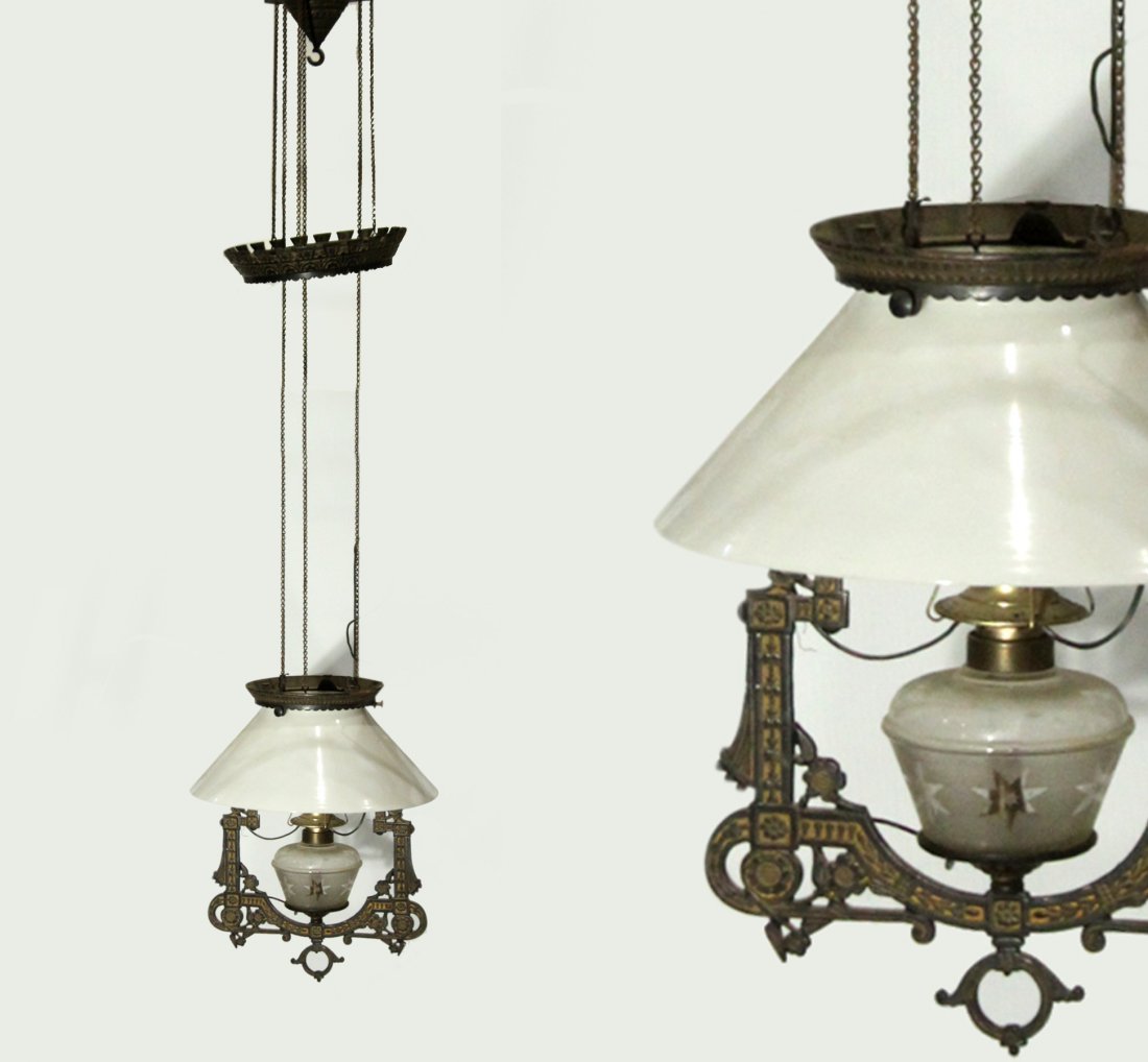 Circa 1880 Victorian Pull Down Fixture Bristol Shade (1 of 6)