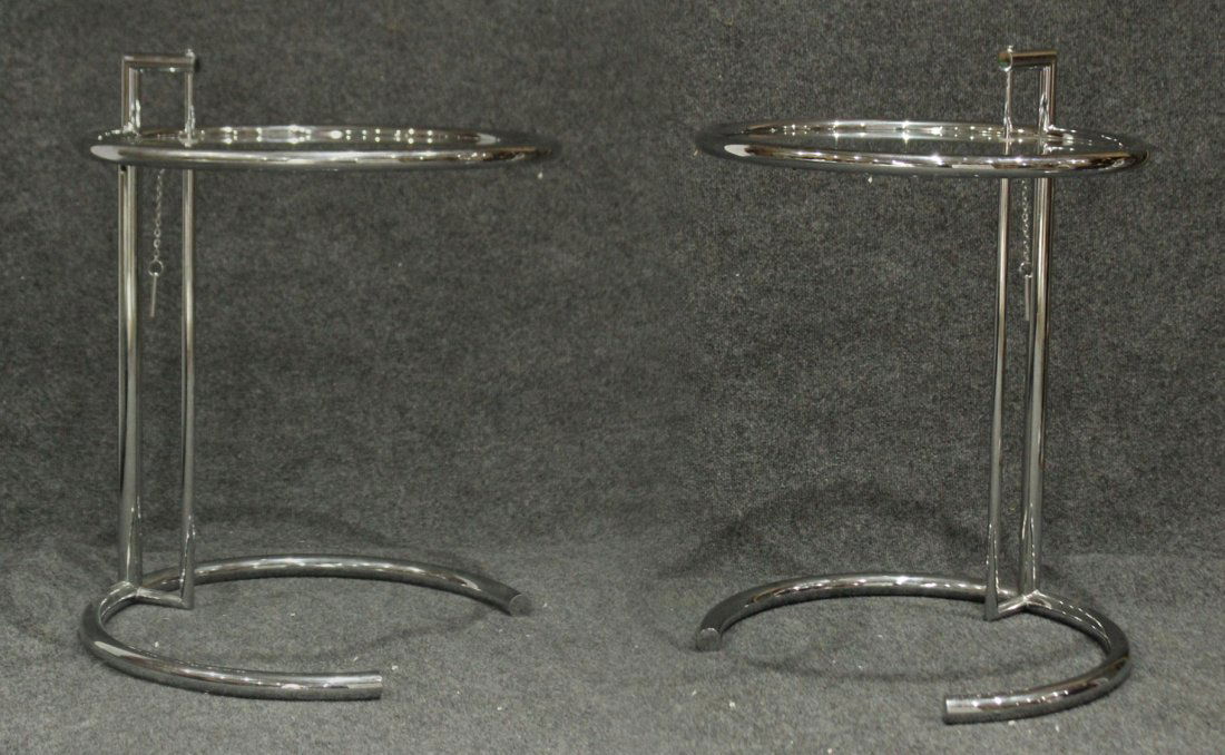 Matched Pair EILEEN GREY Round Chrome Adjustable Stands (1 of 4)