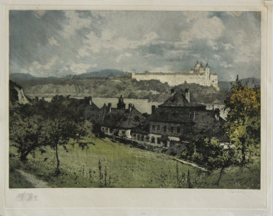 LUIGI KASIMIR Colored Etching, Pencil Signed, Fortress (1 of 4)